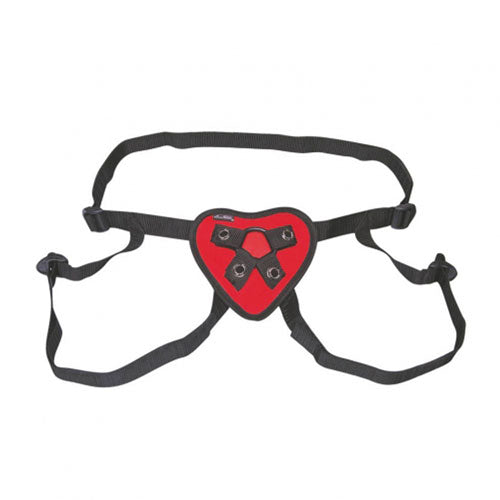 Lux Fetish Red Heart Strap On Harness - Fully Adjustable 4-Way 60" 2 Rubber Rings