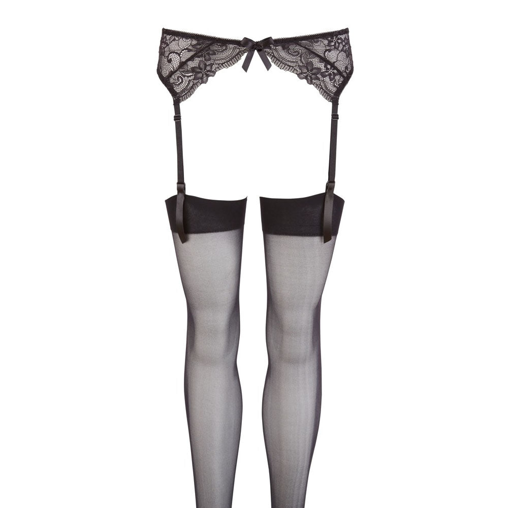 Black Lace Suspender Belt and Stockings Set - Seduction Devotion