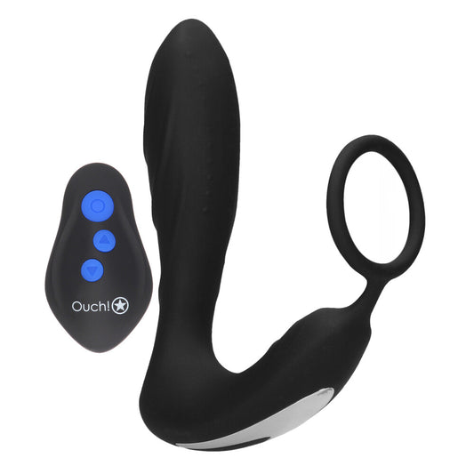 Ouch E Stimulation And Vibration Butt Plug And Cock Ring 5.7" Black - Remote USB Prostate Shocking