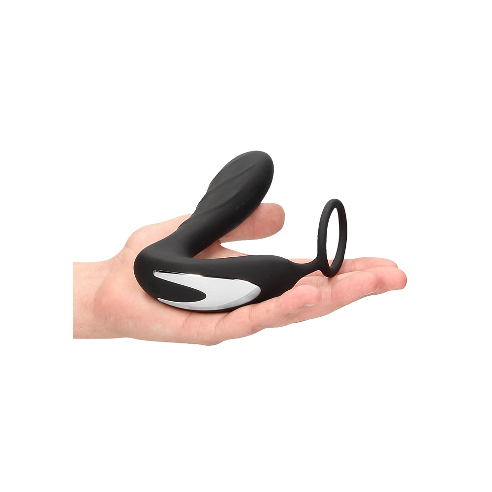 Ouch E Stimulation And Vibration Butt Plug And Cock Ring 5.7" Black - Remote USB Prostate Shocking