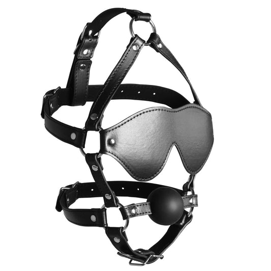 Ouch Xtreme Blindfolded Harness With Solid Ball Gag - Sensory Deprivation