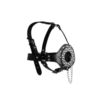 Ouch Open Mouth Gag Head Harness with Plug Stopper - Dominant Control