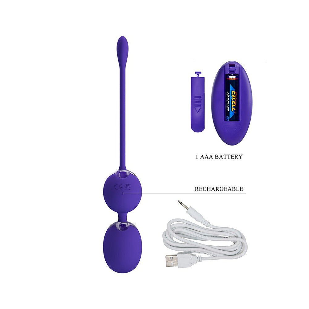 Pretty Love Willie Youth Kegel Balls Purple - 12 Vibration Remote Control USB