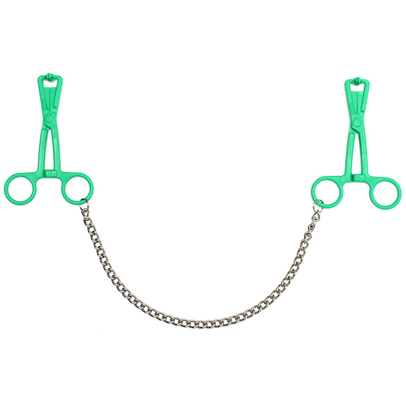Green Scissor Nipple Clamps With 14" Chain - Emerald Devotion