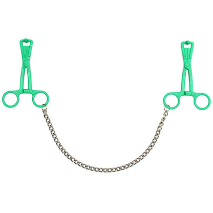 Green Scissor Nipple Clamps With 14" Chain - Emerald Devotion