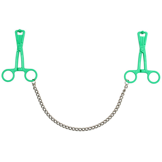 Green Scissor Nipple Clamps With 14" Chain - Emerald Devotion