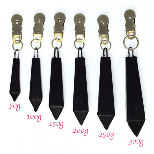 Long Nipple Clamps With 100g Weight - Leather Pull
