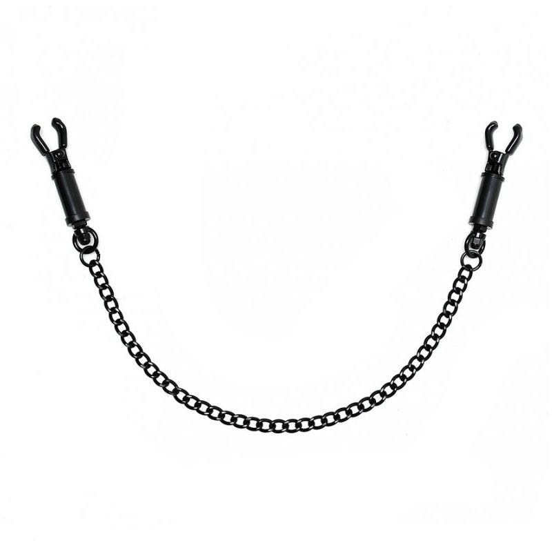 Black Metal Adjustable Nipple Clamps With Chain 19" - Barrel Twist Pressure Control