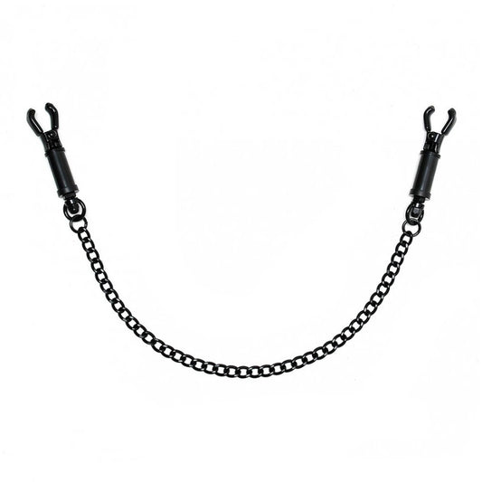 Black Metal Adjustable Nipple Clamps With Chain 19" - Barrel Twist Pressure Control