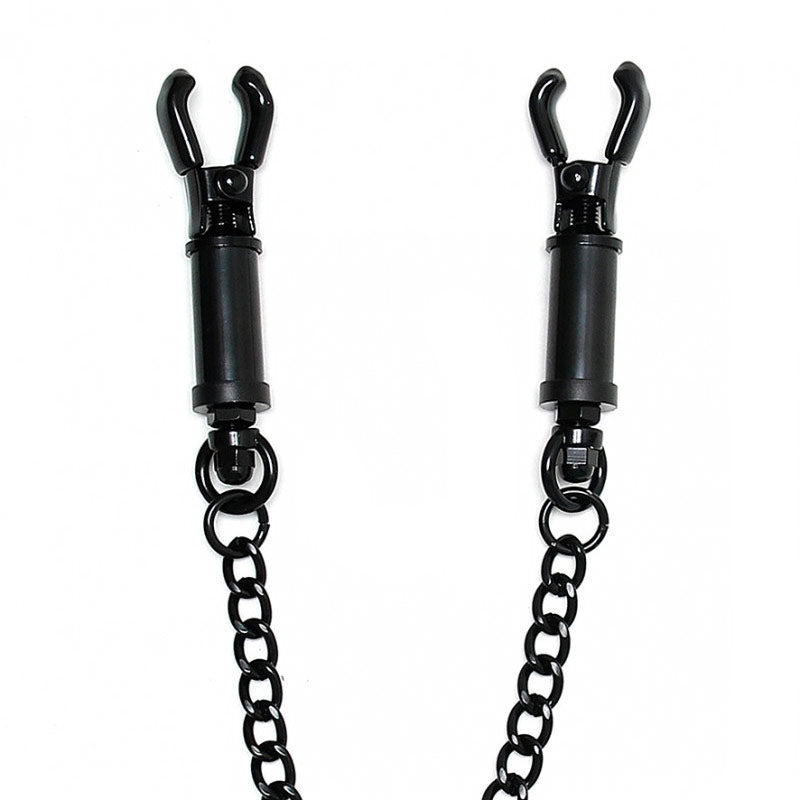 Black Metal Adjustable Nipple Clamps With Chain 19" - Barrel Twist Pressure Control
