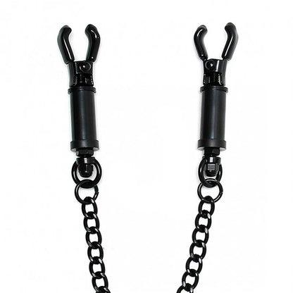 Black Metal Adjustable Nipple Clamps With Chain 19" - Barrel Twist Pressure Control