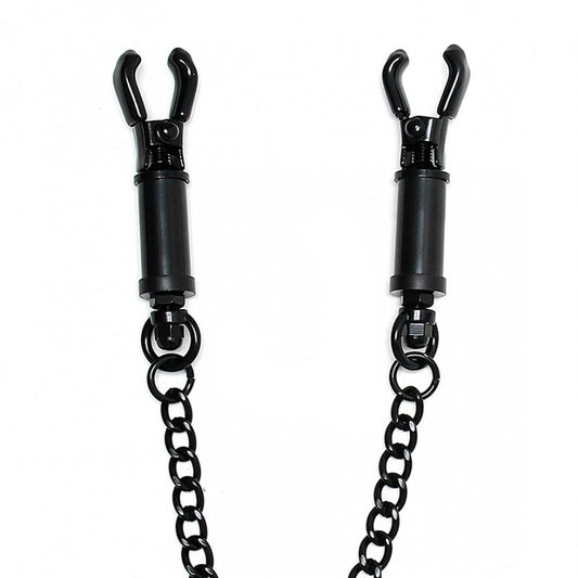 Black Metal Adjustable Nipple Clamps With Chain 19" - Barrel Twist Pressure Control