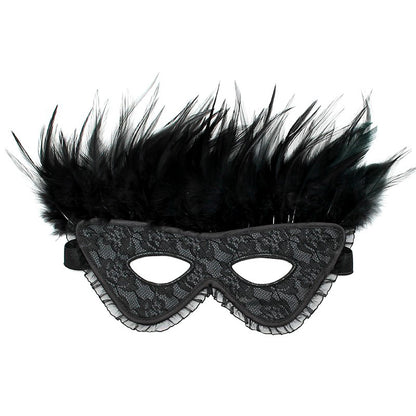 Satin Look Feather Mask - Black Lace Crown Devotion