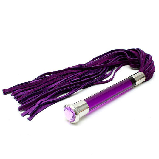 Purple Suede Flogger 22" - Glass Handle Crystal 25+ Soft Tails Beginners