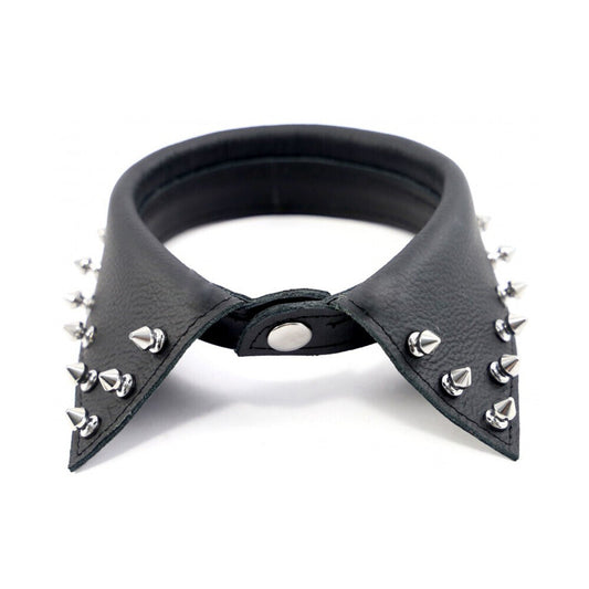 Black Leather Shirt Collar with Pointed Studs - Devotion Collar