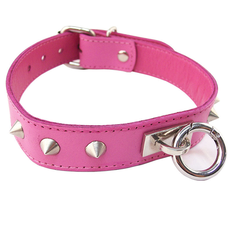 Rouge Pink Studded O-Ring Collar 19" - Heart O-Ring