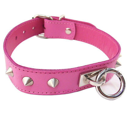 Rouge Pink Studded O-Ring Collar 19" - Heart O-Ring