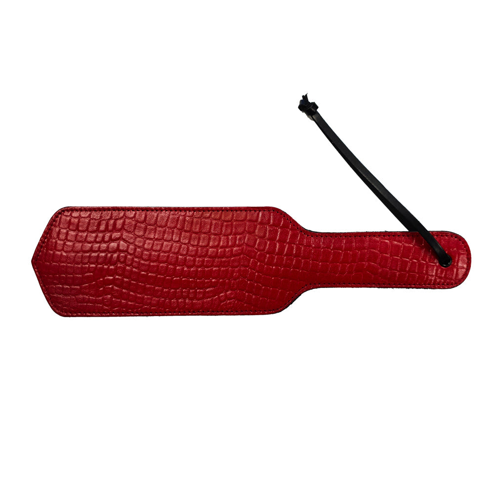 Rouge Garments Leather Croc Print Paddle - Black Burgundy Snake Devotion
