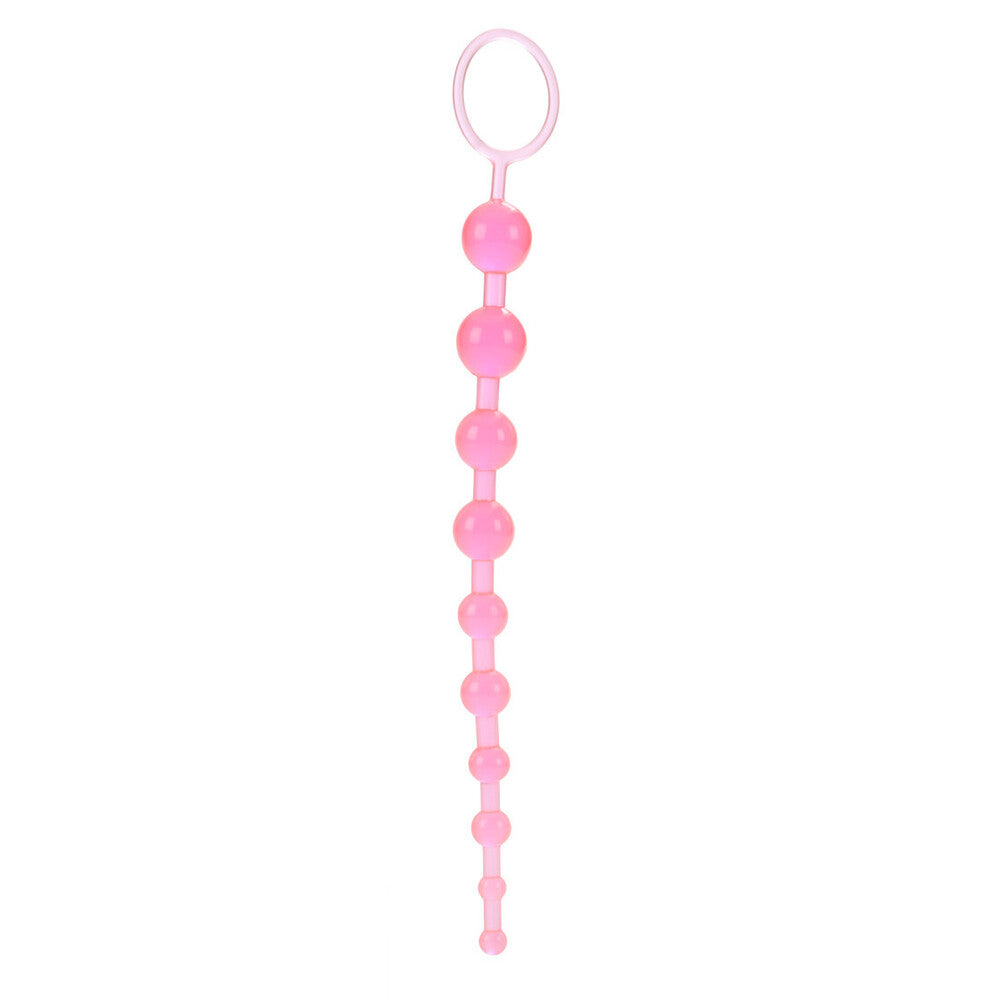 X10 Anal Beads 13" Pink - 10 Graduated Beads Phthalate-Free Retrieval Ring