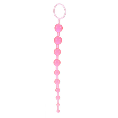 X10 Anal Beads 13" Pink - 10 Graduated Beads Phthalate-Free Retrieval Ring
