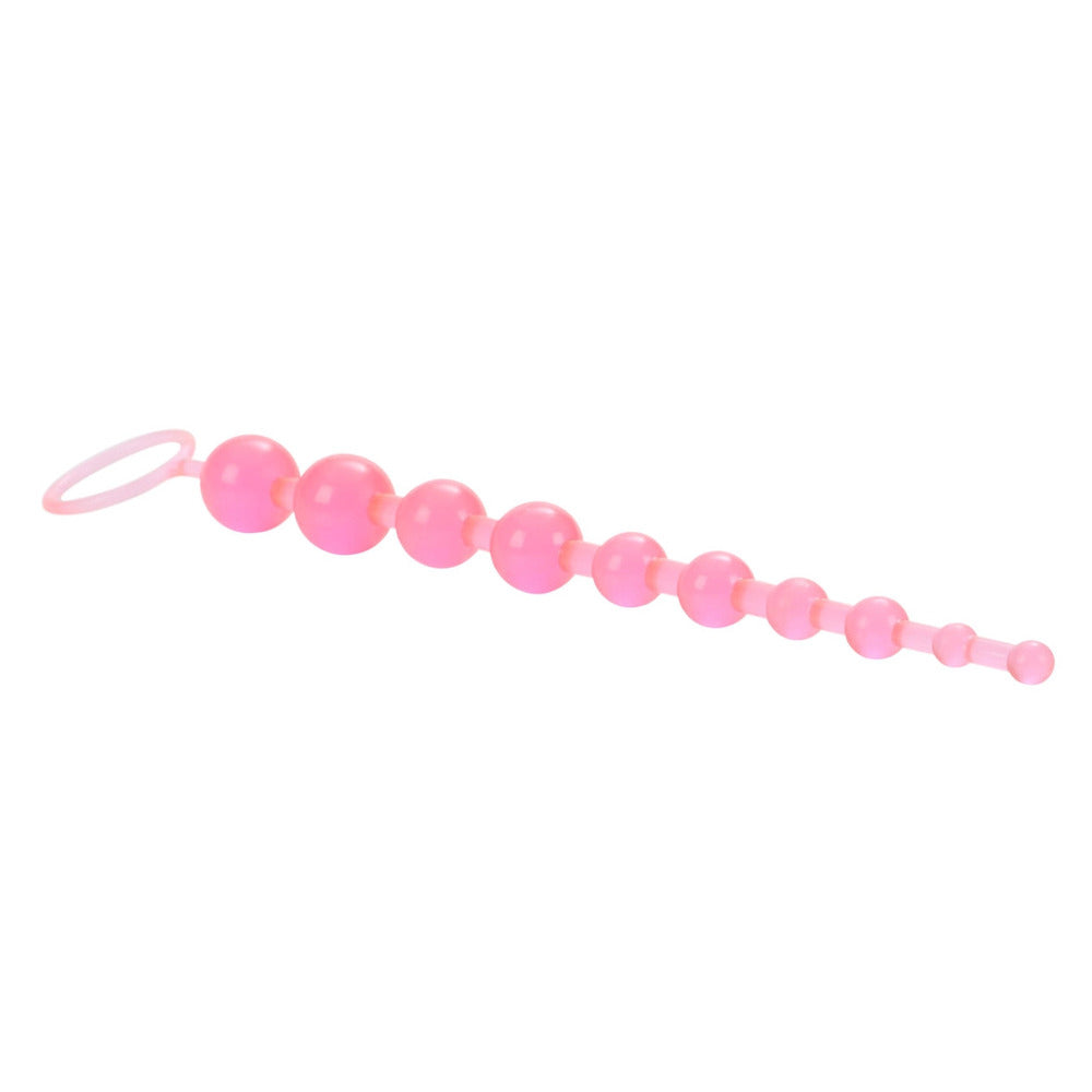 X10 Anal Beads 13" Pink - 10 Graduated Beads Phthalate-Free Retrieval Ring