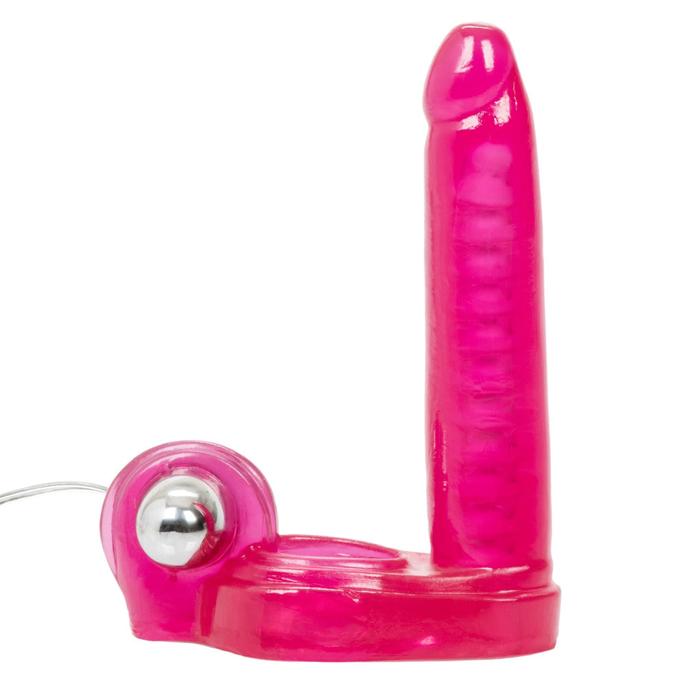Ultimate Triple Stimulator Vibrating Cock Ring With Dong 6" Pink - DP Multi-Speed Bullet 2 x AA