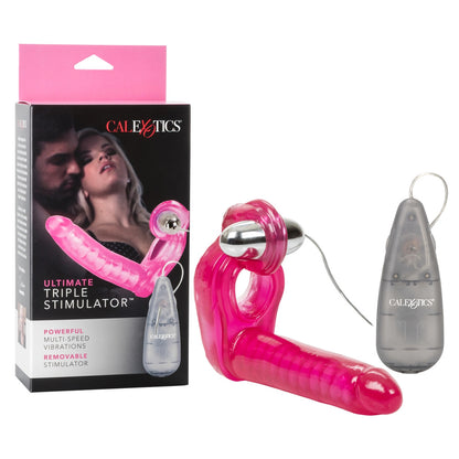 Ultimate Triple Stimulator Vibrating Cock Ring With Dong 6" Pink - DP Multi-Speed Bullet 2 x AA