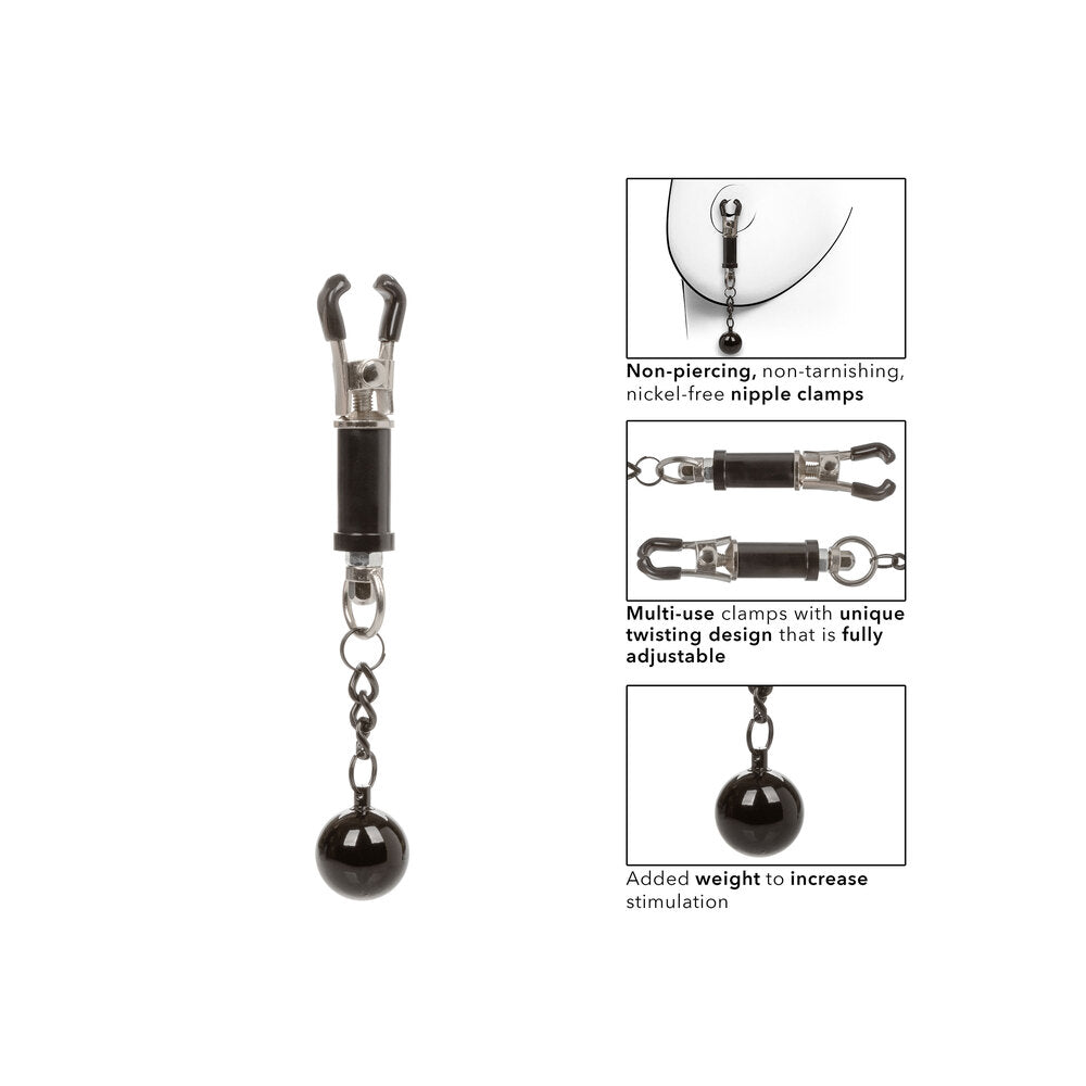 Nipple Grips Weighted Twist Nipple Clamps 5" Black - Adjustable Swinging Weight