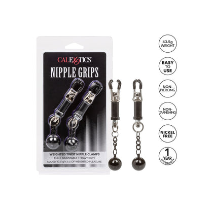 Nipple Grips Weighted Twist Nipple Clamps 5" Black - Adjustable Swinging Weight