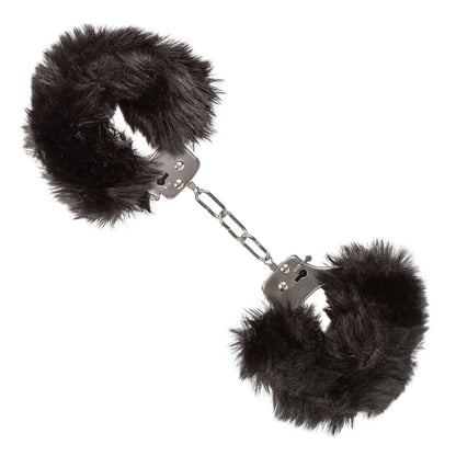 Ultra Fluffy Furry Cuffs Black - Faux Fur Metal Lockable 2 Keys Safety Release