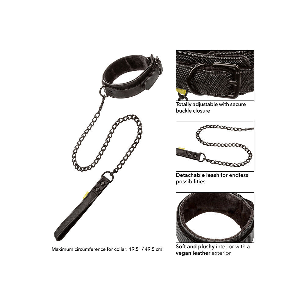 Boundless Collar and Leash Black - Detachable Heavy-Duty Chain Padded Vegan Leather