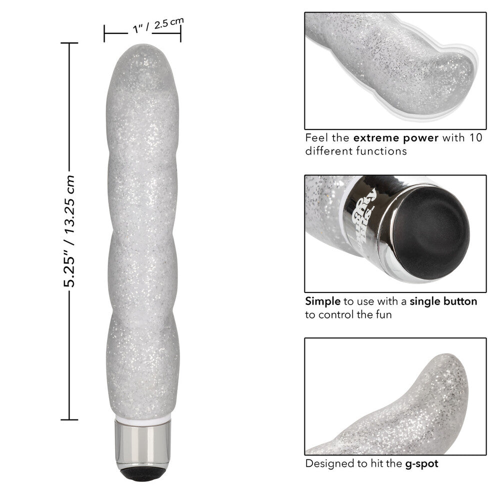 Naughty Bits Screwnicorn Majestic GSpot Vibrator 5.25" Silver - 10 Functions Glittery Spiral