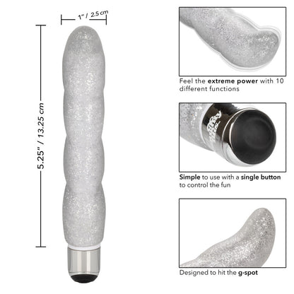 Naughty Bits Screwnicorn Majestic GSpot Vibrator 5.25" Silver - 10 Functions Glittery Spiral