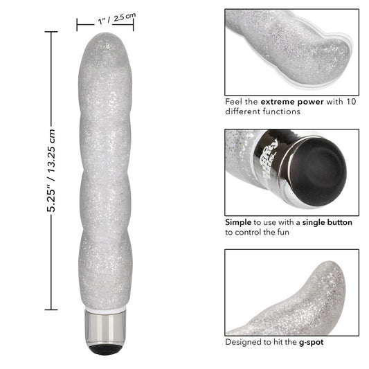 Naughty Bits Screwnicorn Majestic GSpot Vibrator 5.25" Silver - 10 Functions Glittery Spiral