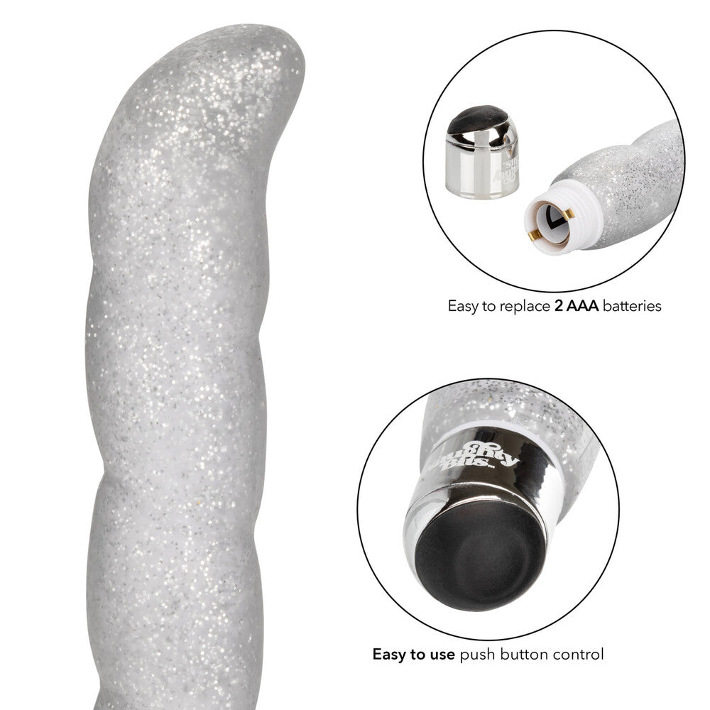 Naughty Bits Screwnicorn Majestic GSpot Vibrator 5.25" Silver - 10 Functions Glittery Spiral