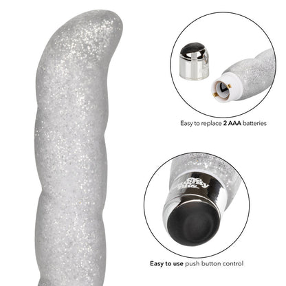 Naughty Bits Screwnicorn Majestic GSpot Vibrator 5.25" Silver - 10 Functions Glittery Spiral