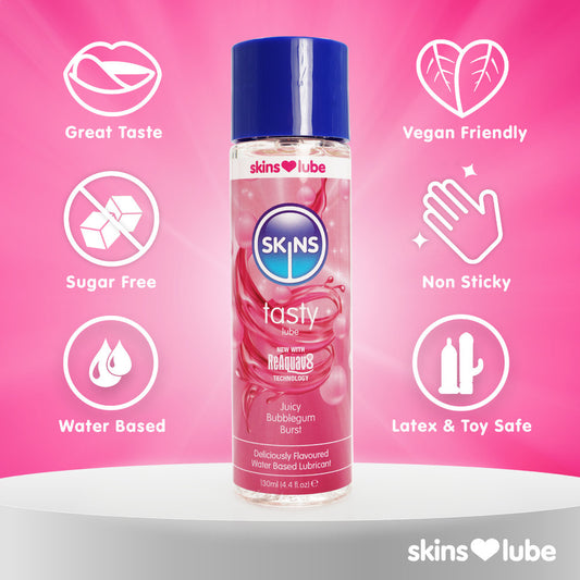 Skins Juicy Bubblegum Blast Lubricant 130ml - Flavoured Vegan Reaquav8