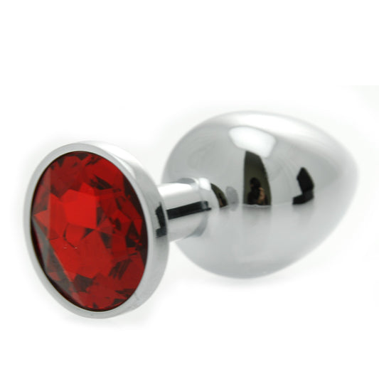 Jewel Butt Plug 3" Silver - Stainless Steel Glass Cut Gemstone 1.1" Diameter