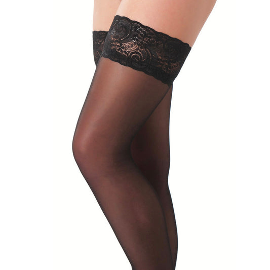 Black Hold-Up Stockings with Floral Lace Top - Seductive Hold-Up