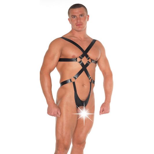 Black Leather Strappy Body Harness - Open String Devotion