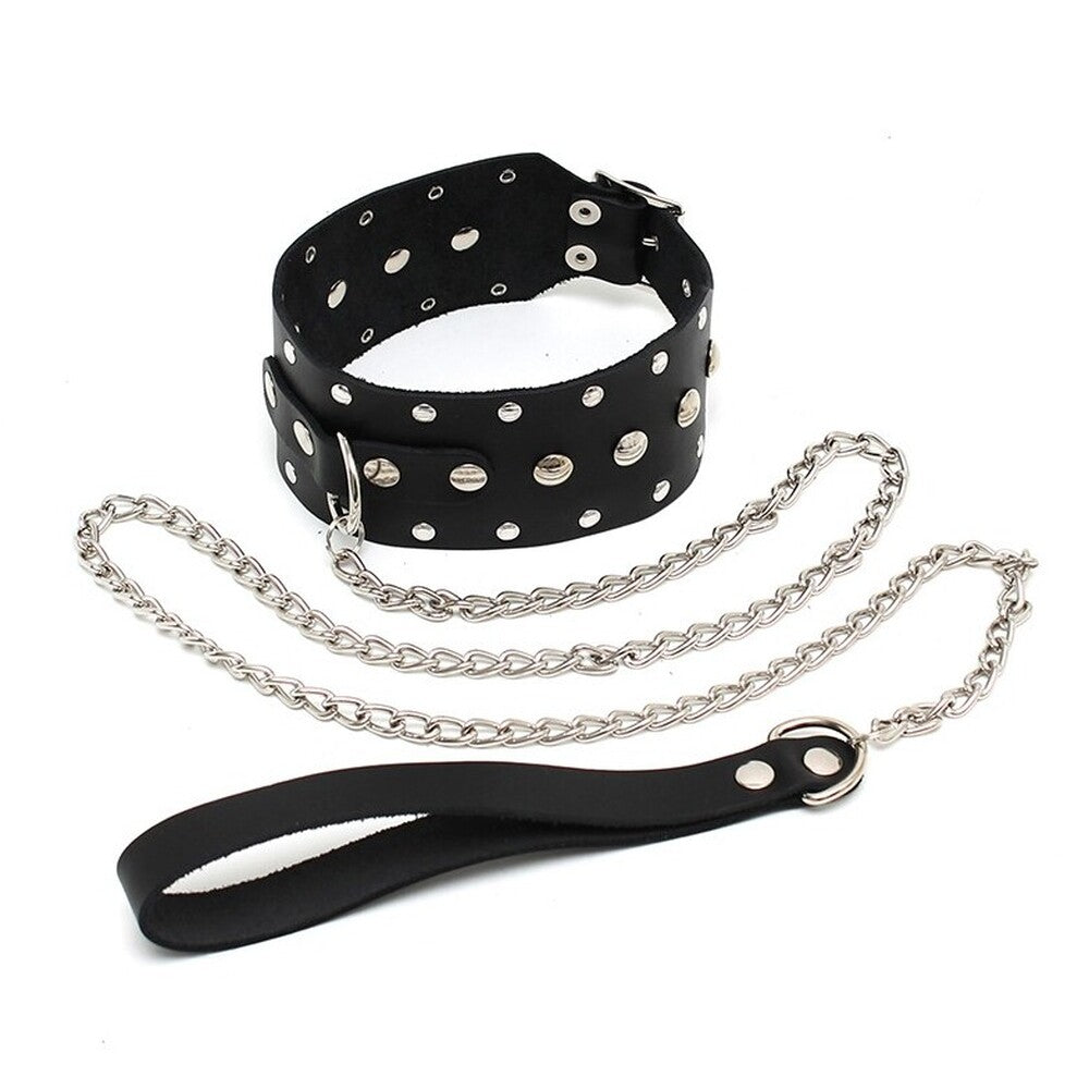 Black Leather Collar with Chain - Devotion Collar