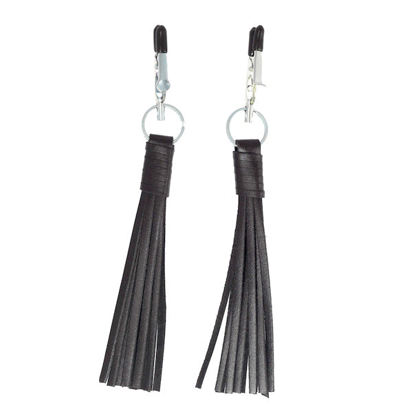 Nipple Clamps With Black Leather Tassels - Whip Devotion