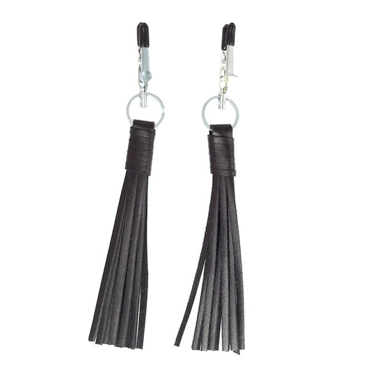 Nipple Clamps With Black Leather Tassels - Whip Devotion