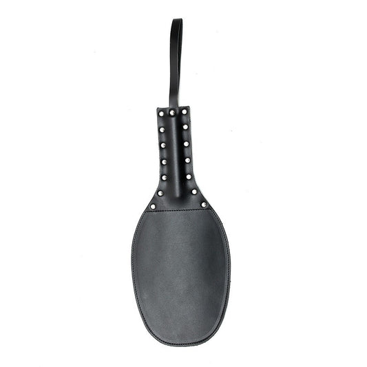 Round Oval Paddle 14" Black - Genuine Leather Punishment Rivet Handle Slave