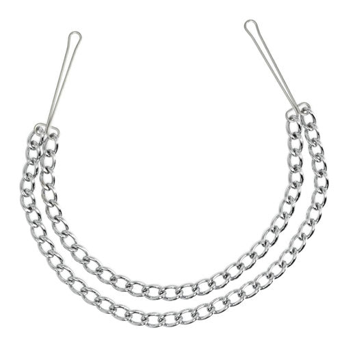 Silver Nipple Clamps With Double Chain 15.5" - Elegant Devotion