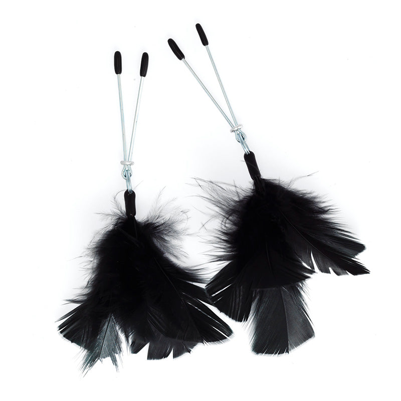 Black Feather Nipple Clamps 7" - Midnight Feather