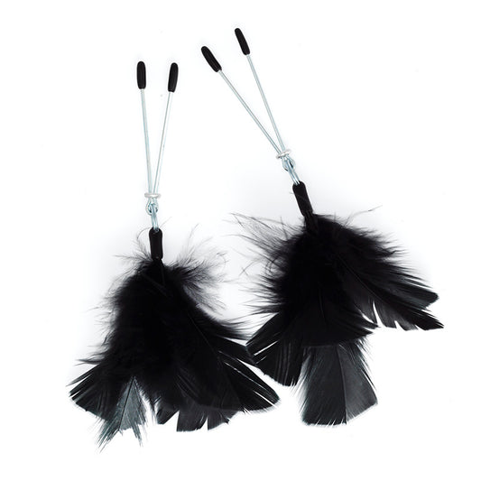 Black Feather Nipple Clamps 7" - Midnight Feather