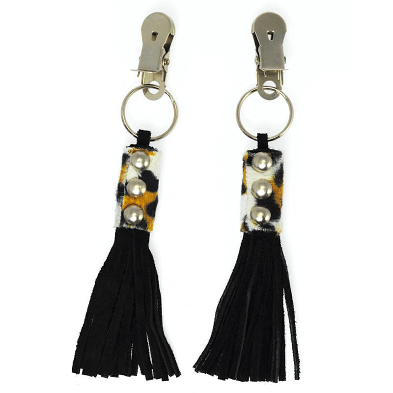 Nipple Clamps With Animal Print Tassels 6" - Wild Devotion